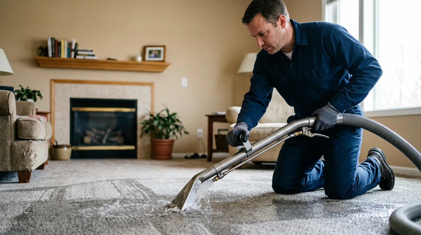 Water damage restoration technician working near Farmland, IN